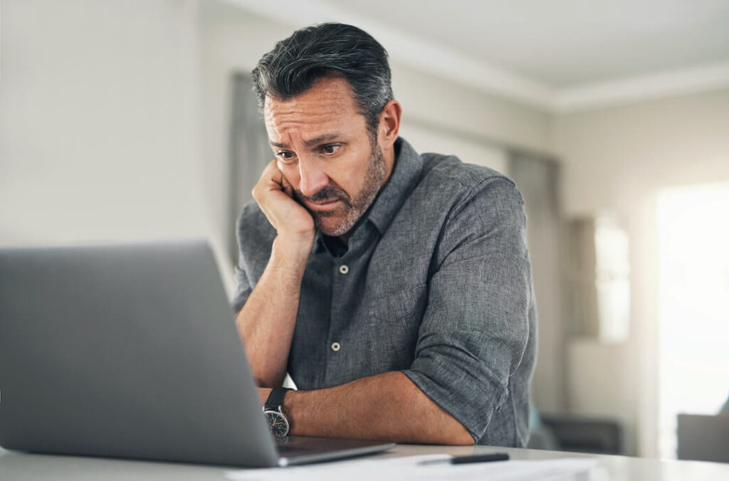 man doing online research