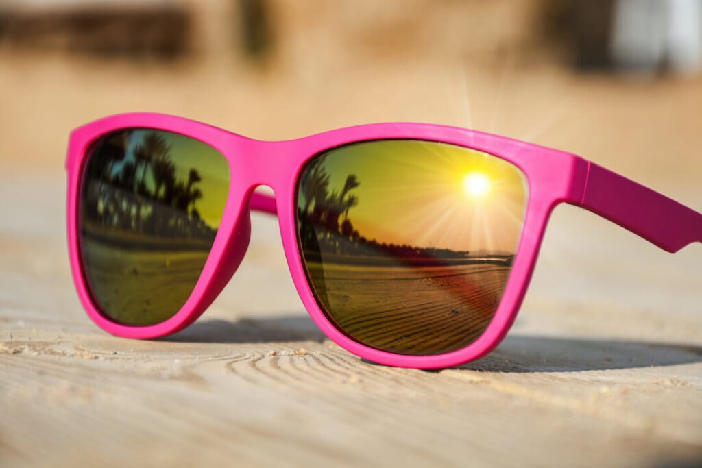 pink ray ban sunglasses in the sun